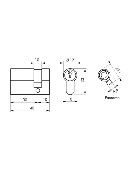 Demi-cylindre de serrure - 30 x 10 mm