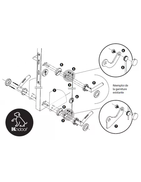 Kadoor - Kit MK1 Garniture Rosace Ouvre Porte au Pied