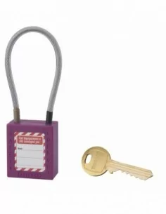 Cadenas de consignation LOTO Lockout Tagout 38 mm câble inox gainé Ø 4,76 x 150 mm - 1 clé violet - THIRARD 2