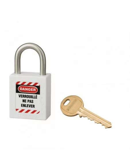 Cadenas de consignation LOTO Lockout Tagout 25 mm anse inox Ø 6 blanc