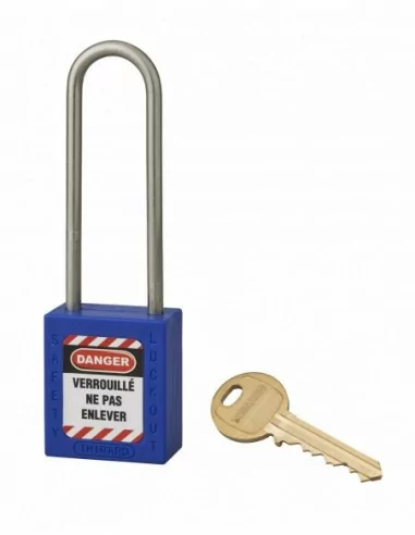Cadenas de consignation LOTO Lockout Tagout 38 mm anse haute inox Ø 4,76 bleu - THIRARD