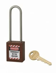 Cadenas de consignation LOTO Lockout Tagout 38 mm anse haute inox Ø 4,76 marron