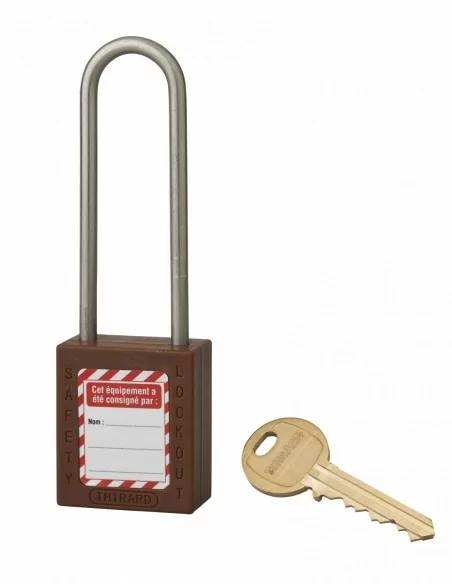 Cadenas de consignation LOTO Lockout Tagout 38 mm anse haute inox Ø 4,76 marron