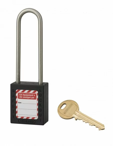 Cadenas de consignation LOTO Lockout Tagout 38 mm anse haute inox Ø 4,76 noir