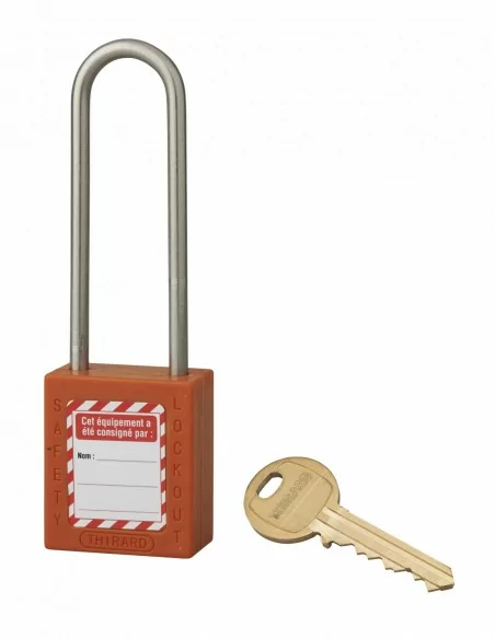 Cadenas de consignation LOTO Lockout Tagout 38 mm anse haute inox Ø 4,76 orange