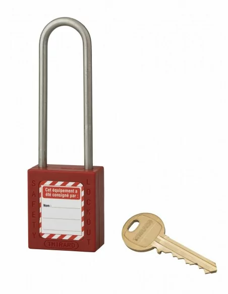 Cadenas de consignation LOTO Lockout Tagout 38 mm anse haute inox Ø 4,76 rouge