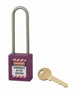 Cadenas de consignation LOTO Lockout Tagout 38 mm anse haute inox Ø 4,76 violet