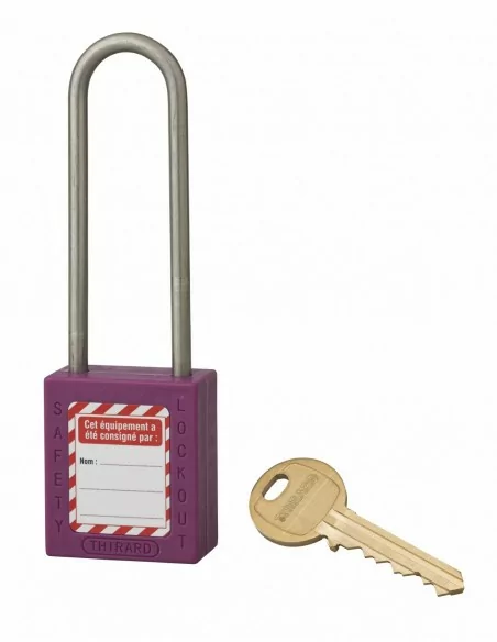 Cadenas de consignation LOTO Lockout Tagout 38 mm anse haute inox Ø 4,76 violet