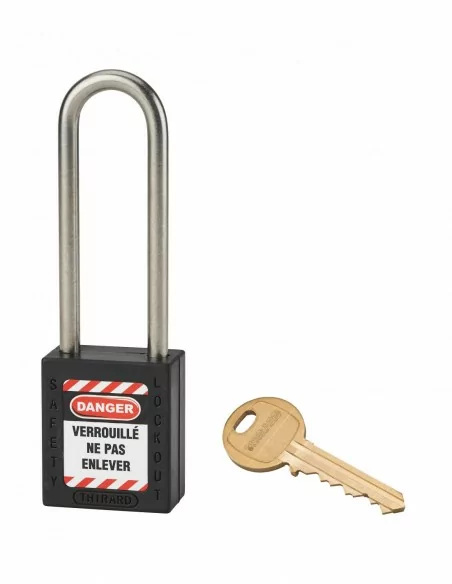 Cadenas de consignation LOTO Lockout Tagout 38 mm anse haute inox Ø 6 noir - THIRARD