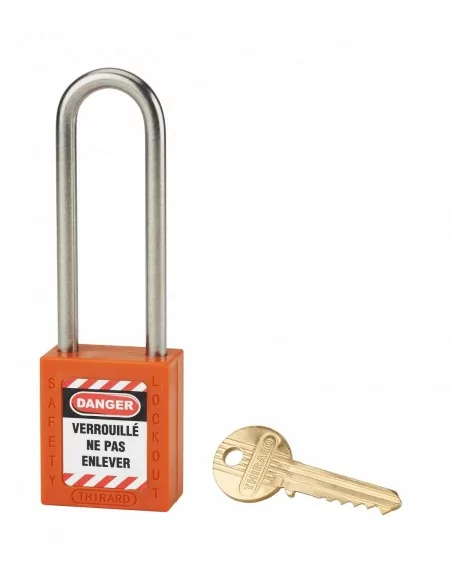 Cadenas de consignation LOTO Lockout Tagout 38 mm anse haute inox Ø 6 orange