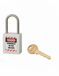 Cadenas de consignation LOTO Lockout Tagout 38 mm anse inox Ø 4,76 blanc