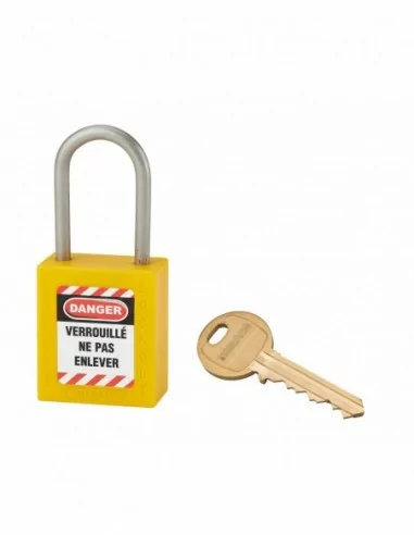 Cadenas de consignation LOTO Lockout Tagout 38 mm anse inox Ø 4,76 jaune