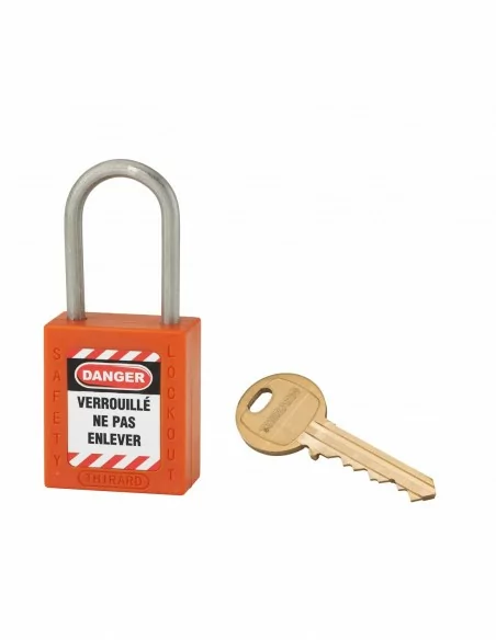 Cadenas de consignation LOTO Lockout Tagout 38 mm anse inox Ø 4,76 orange - THIRARD