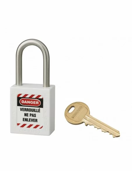 Cadenas de consignation LOTO Lockout Tagout 38 mm anse inox Ø 6 blanc