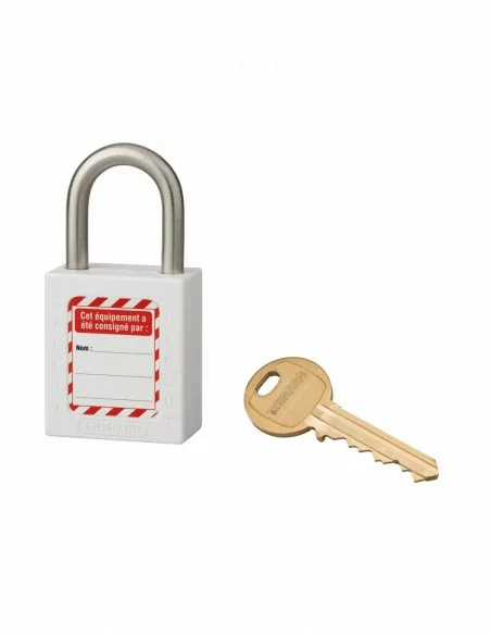 Cadenas de consignation LOTO Lockout Tagout 38 mm anse inox Ø 6 blanc