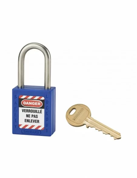 Cadenas de consignation LOTO Lockout Tagout 38 mm anse inox Ø 6 bleu