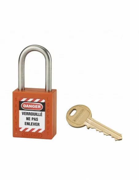 Cadenas de consignation LOTO Lockout Tagout 38 mm anse inox Ø 6 orange - THIRARD