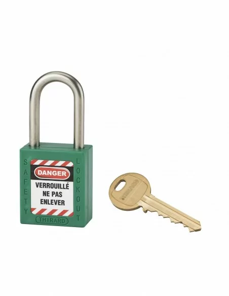 Cadenas de consignation LOTO Lockout Tagout 38 mm anse inox Ø 6 vert