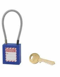 Cadenas de consignation LOTO Lockout Tagout 38 mm câble inox gainé Ø 4,76 x 150 mm - 1 clé bleu - THIRARD 2
