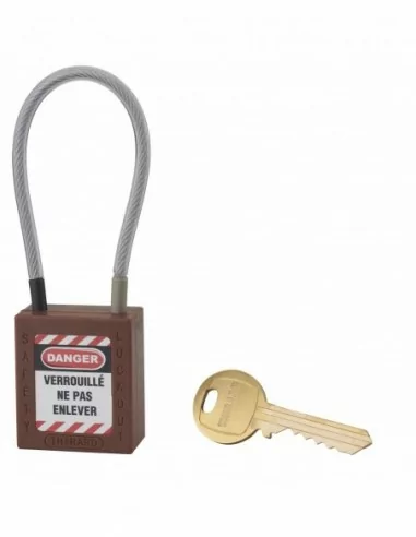 Cadenas de consignation LOTO Lockout Tagout 38 mm câble inox gainé Ø 4,76 x 150 mm - 1 clé brown