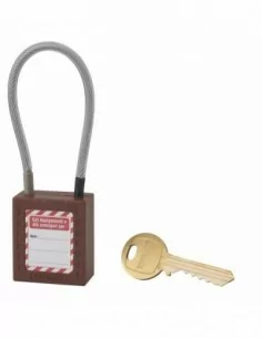 Cadenas de consignation LOTO Lockout Tagout 38 mm câble inox gainé Ø 4,76 x 150 mm - 1 clé brown - THIRARD 2