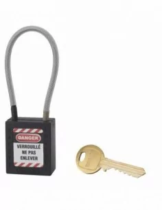 Cadenas de consignation LOTO Lockout Tagout 38 mm câble inox gainé Ø 4,76 x 150 mm - 1 clé noir