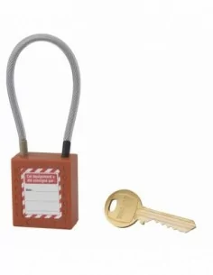 Cadenas de consignation LOTO Lockout Tagout 38 mm câble inox gainé Ø 4,76 x 150 mm - 1 clé orange - THIRARD 2