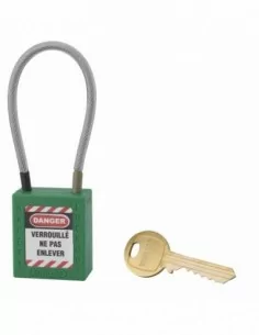 Cadenas de consignation LOTO Lockout Tagout 38 mm câble inox gainé Ø 4,76 x 150 mm - 1 clé vert