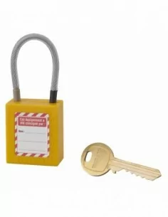 Cadenas de consignation LOTO Lockout Tagout 38 mm câble inox gainé Ø 4,76 x 90 mm - 1 clé jaune - THIRARD 2