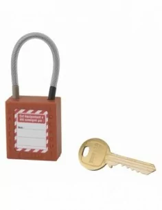 Cadenas de consignation LOTO Lockout Tagout 38 mm câble inox gainé Ø 4,76 x 90 mm - 1 clé orange - THIRARD 2