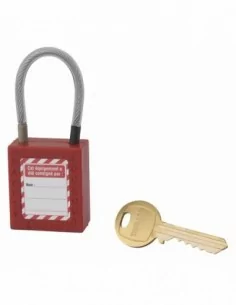 Cadenas de consignation LOTO Lockout Tagout 38 mm câble inox gainé Ø 4,76 x 90 mm - 1 clé rouge - THIRARD 2