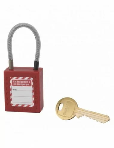 Cadenas de consignation LOTO Lockout Tagout 38 mm câble inox gainé Ø 4,76 x 90 mm - 1 clé rouge - THIRARD Cadenas de consignation LOTO Lockout Tagout 38 mm câble inox gainé Ø 4,76 x 90 mm - 1 clé rouge - THIRARD