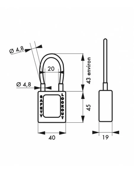 Cadenas de consignation LOTO Lockout Tagout 38 mm câble inox gainé Ø 4,76 x 90 mm - 1 clé rouge