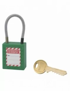 Cadenas de consignation LOTO Lockout Tagout 38 mm câble inox gainé Ø 4,76 x 90 mm - 1 clé vert - THIRARD 2