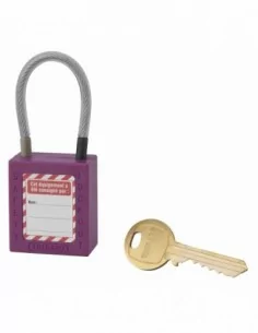 Cadenas de consignation LOTO Lockout Tagout 38 mm câble inox gainé Ø 4,76 x 90 mm - 1 clé violet - THIRARD 2
