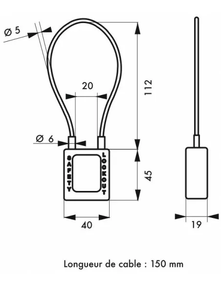 Cadenas de consignation LOTO Lockout Tagout 38 mm câble inox gainé Ø 6 x 150 mm - 1 clé orange