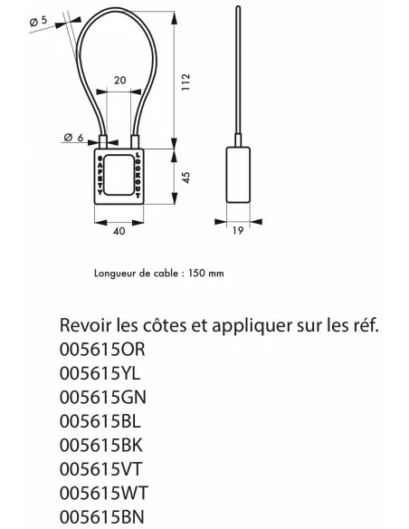 Cadenas de consignation LOTO Lockout Tagout 38 mm câble inox gainé Ø 6 x 150 mm - 1 clé rouge