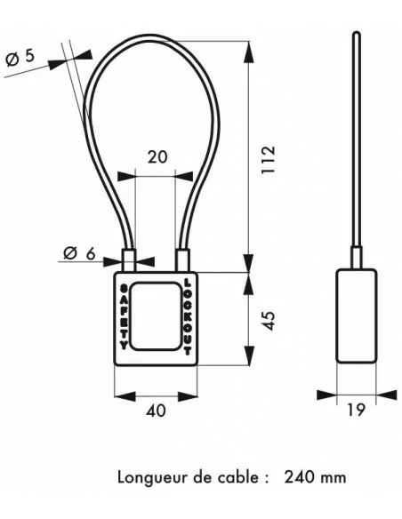 Cadenas de consignation LOTO Lockout Tagout 38 mm câble inox gainé Ø 6 x 240 mm - 1 clé blanc
