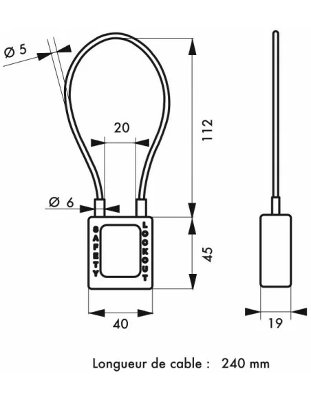 Cadenas de consignation LOTO Lockout Tagout 38 mm câble inox gainé Ø 6 x 240 mm - 1 clé orange