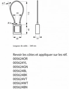 Cadenas de consignation LOTO Lockout Tagout 38 mm câble inox gainé Ø 6 x 240 mm - 1 clé rouge - THIRARD 2