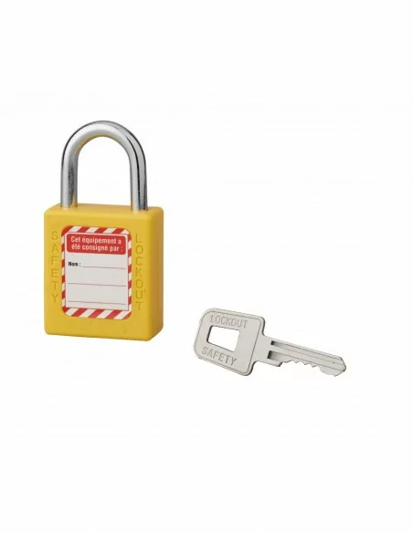 Cadenas de consignation LOTO Lockout Tagout 40 mm anse acier Ø 6 x 25 mm jaune