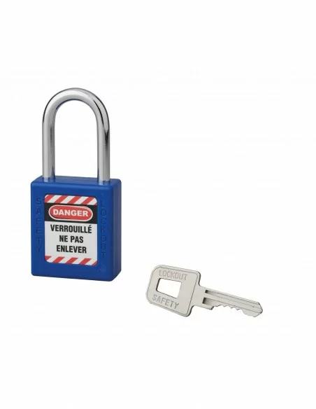 Cadenas de consignation LOTO Lockout Tagout 40 mm anse acier Ø 6 x 38 mm bleu