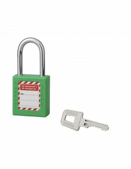 Cadenas de consignation LOTO Lockout Tagout 40 mm anse acier Ø 6 x 38 mm vert