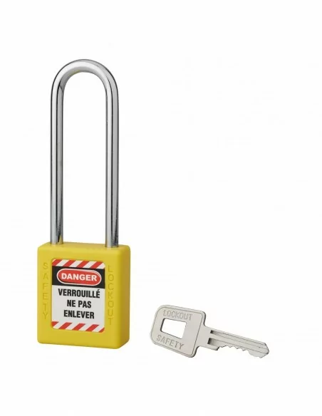 Cadenas de consignation LOTO Lockout Tagout 40 mm anse acier Ø 6 x 76 mm jaune