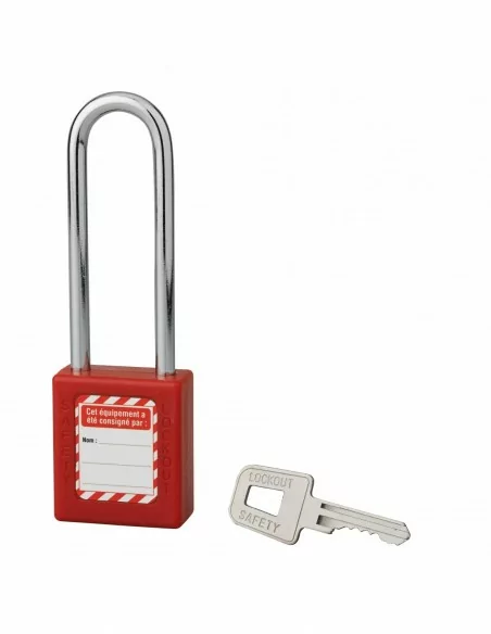 Cadenas de consignation LOTO Lockout Tagout 40 mm anse acier Ø 6 x 76 mm rouge