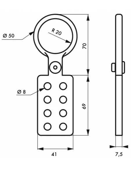 Mâchoire aluminium isolé Ø intérieur 39 mm pour 8 cadenas