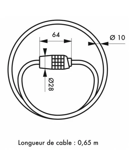 Antivol à câble Ø 10 longeur 0,65 m à combinaison modifiable