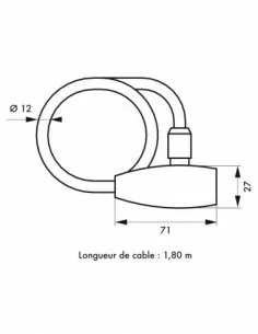 Antivol à câble Ø 12 longeur 1,80 m avec support 2 clés 2
