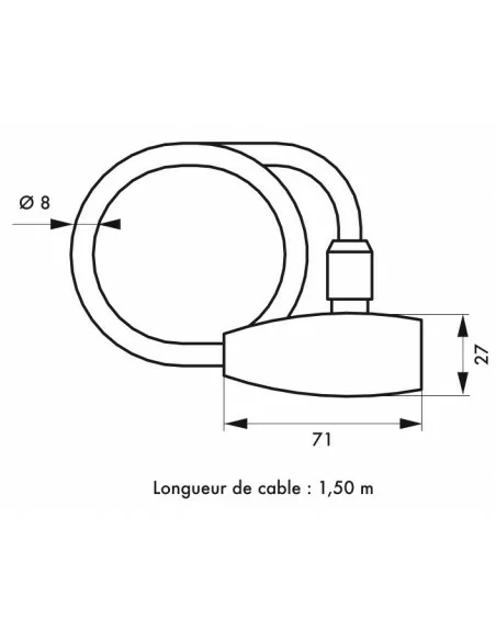 Antivol à cable Ø 8 longeur 1,50 m avec support 2 clés