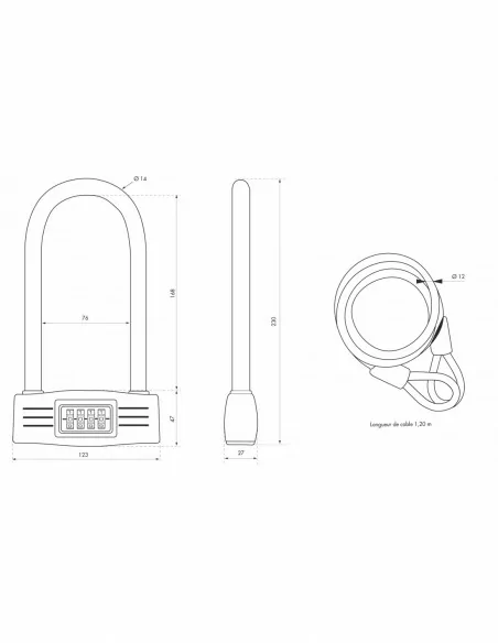 Antivol à combinaison avec câble Ø12mm x120cm